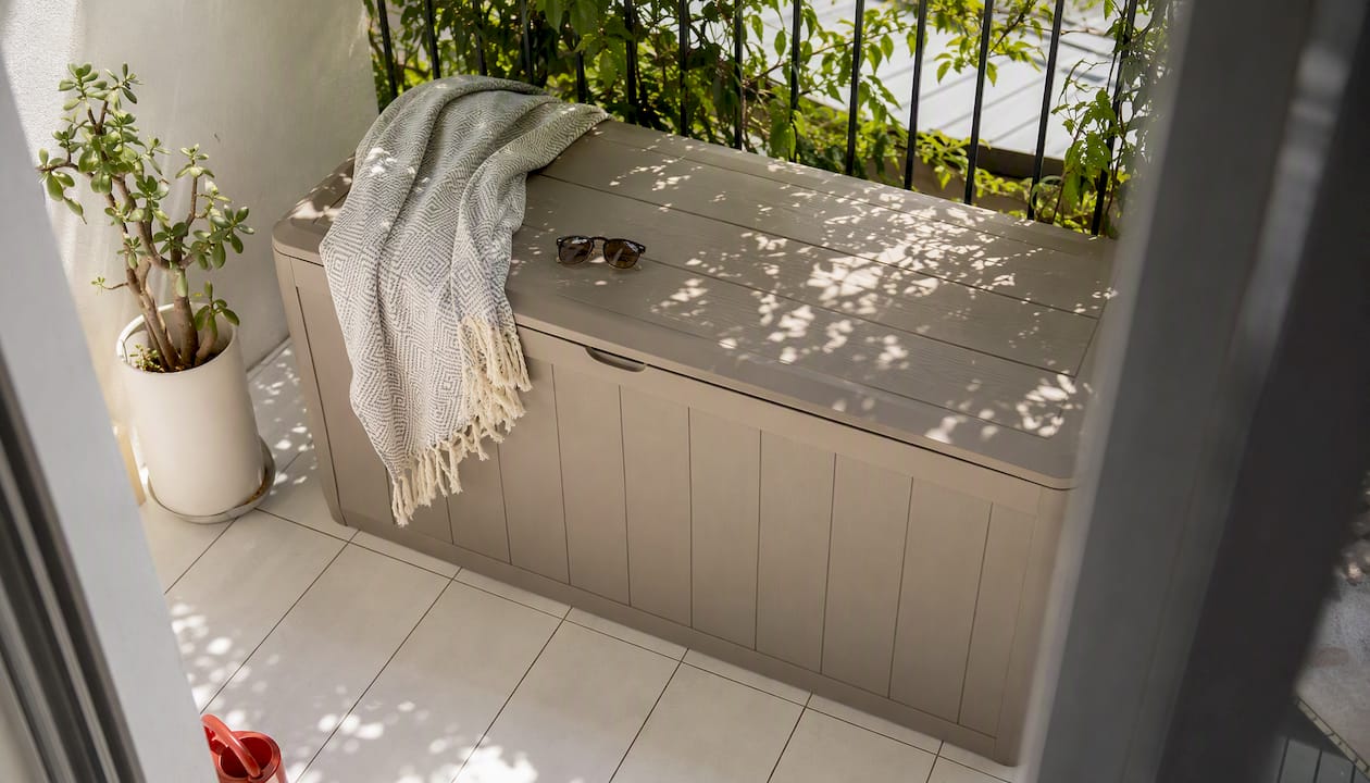 Keter storage bench on small balcony