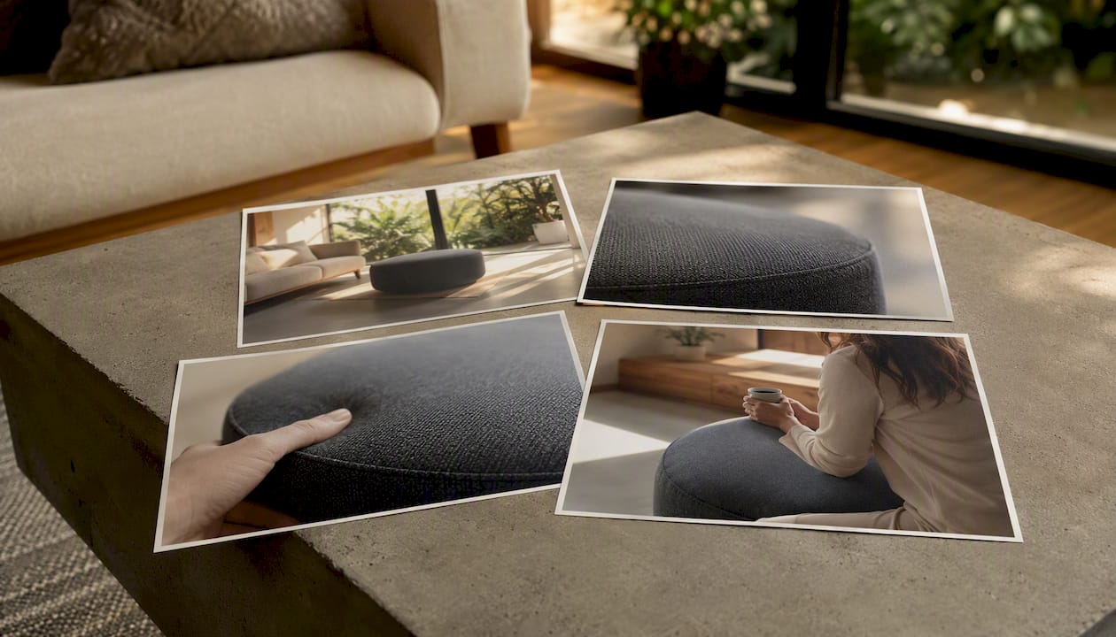 Sequence of product photos showing lifestyle, detail, scale and UGC