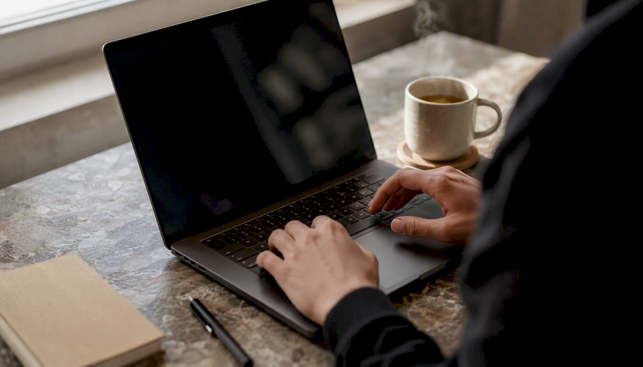 Hands adjusting Shopify theme editor on laptop