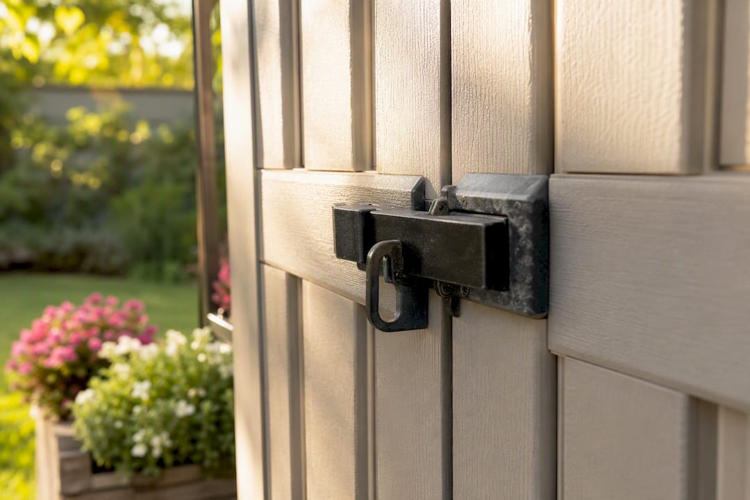 Close-up of plastic shed lock detail