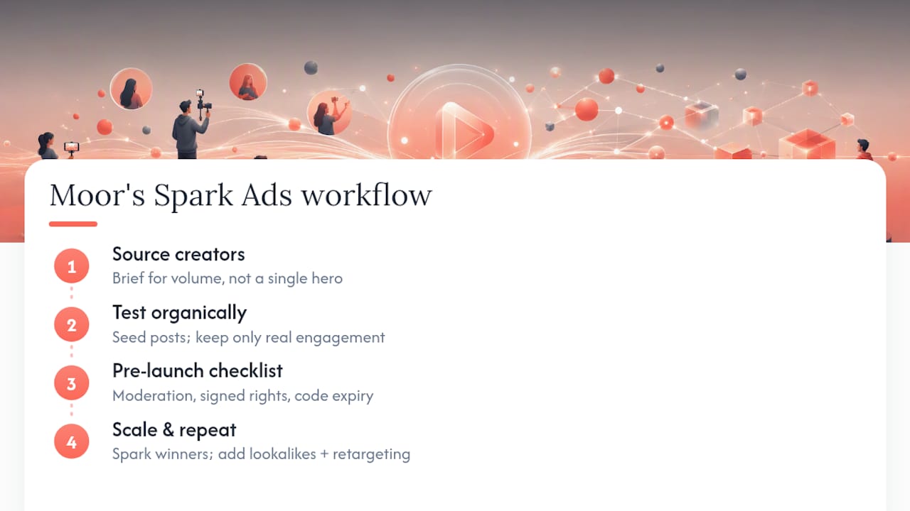 How does Moor Marketing run Spark Ads for growing brands? — overview diagram