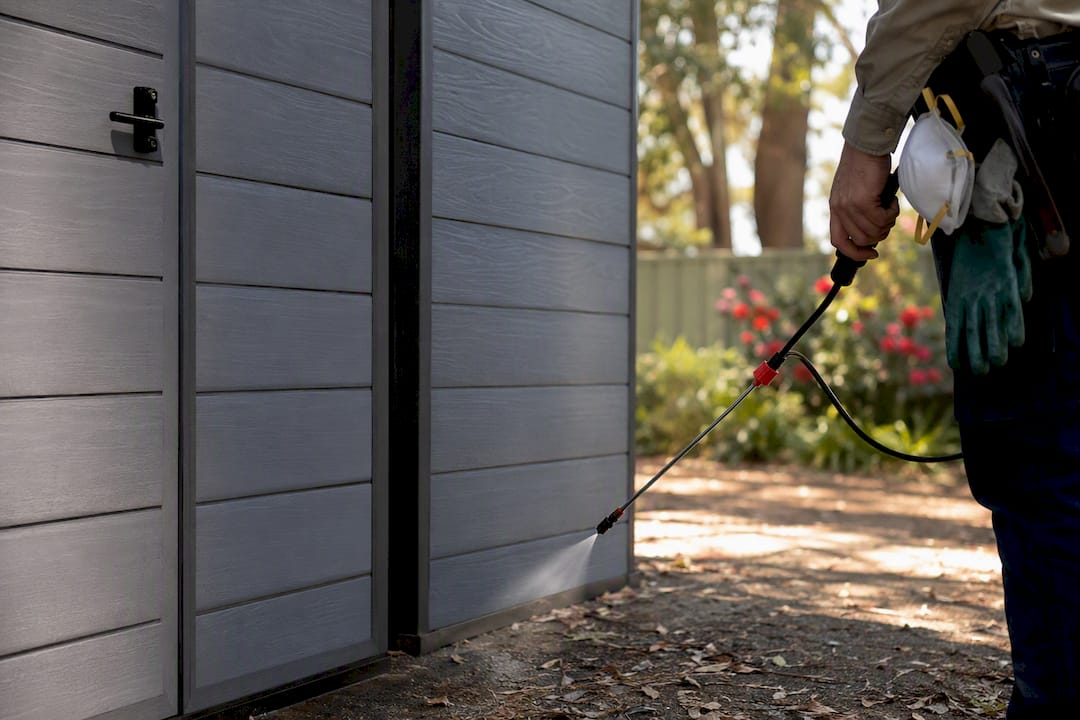 Pest control spray around garden shed
