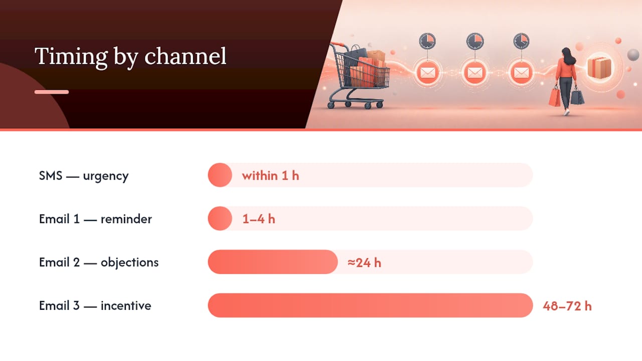 Adding SMS and push: when to complement email — overview diagram
