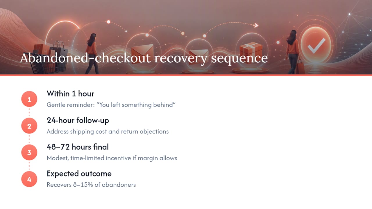 Three-stage abandoned checkout recovery sequence