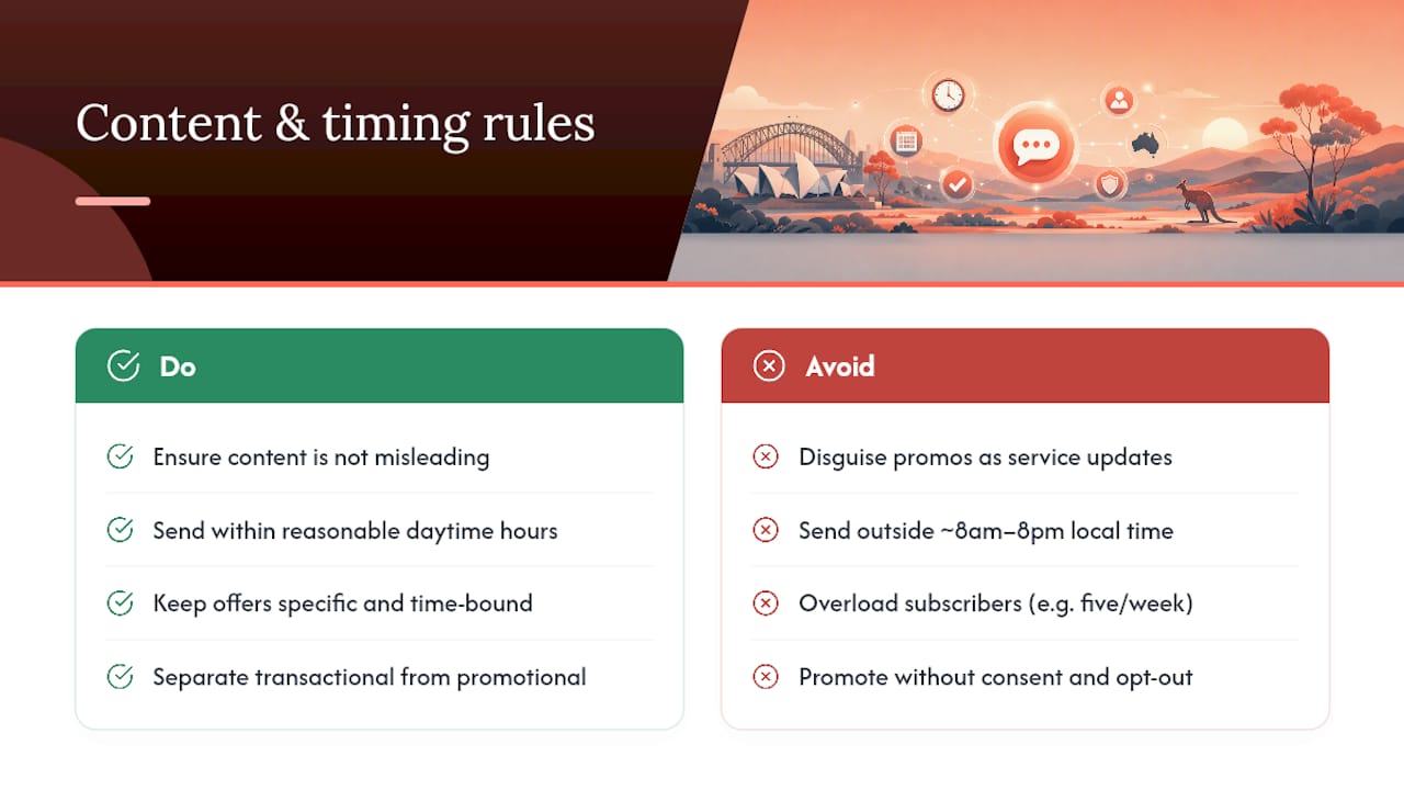 Message content and timing rules that keep SMS from feeling intrusive — overview diagram