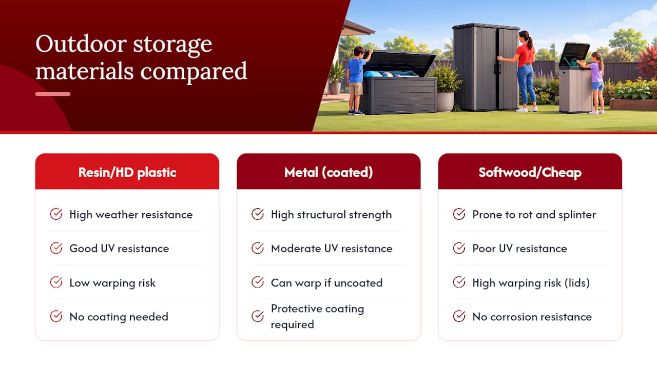 What materials hold up best for outdoor storage units? — overview diagram
