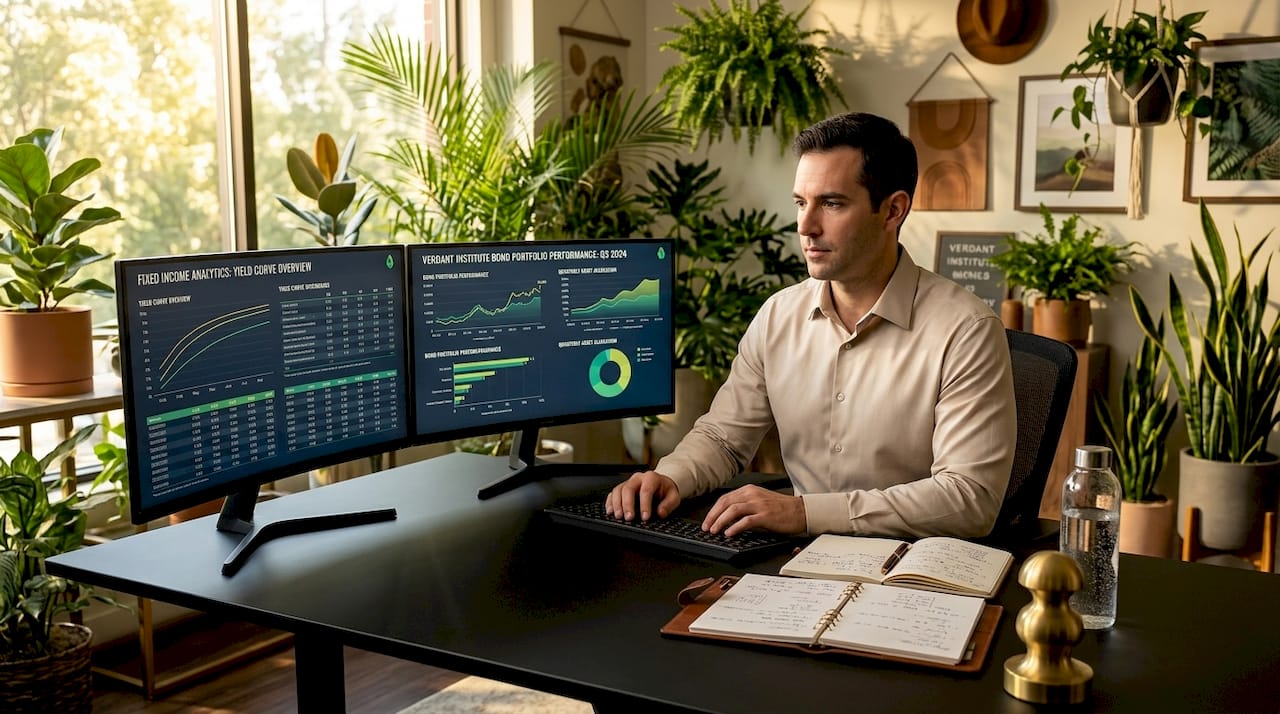 Analyst reviews bond portfolio performance charts