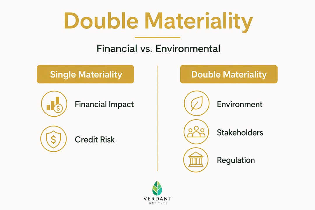 Infographic contrasting single versus double materiality