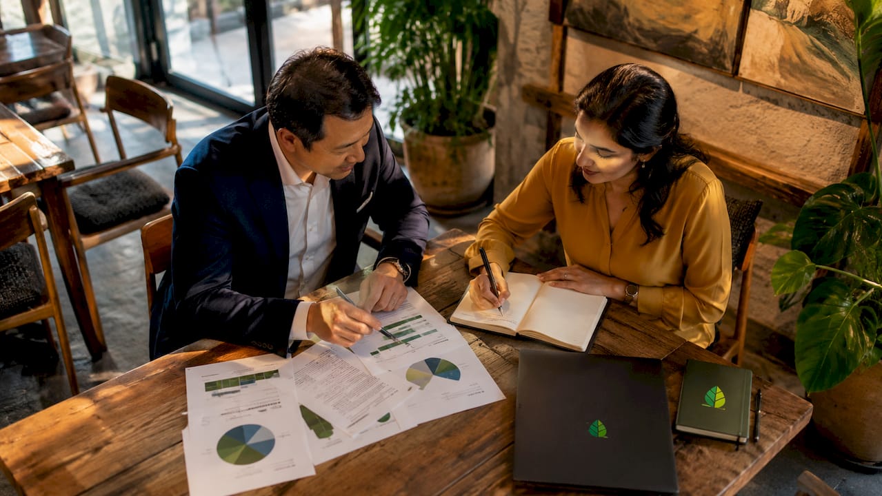 Two executives discussing ESG governance structures