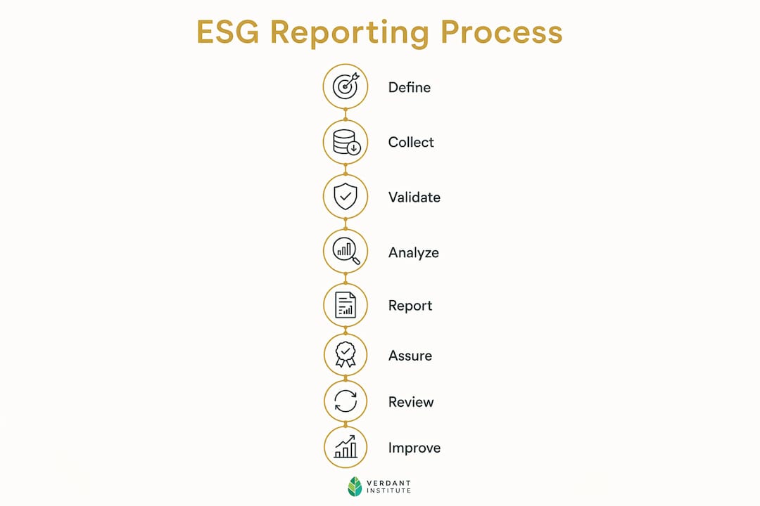 Infographic illustrating eight-stage ESG reporting process