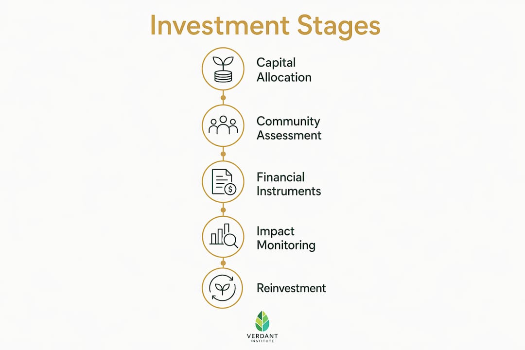 Vertical flow infographic showing stages of place-based investing