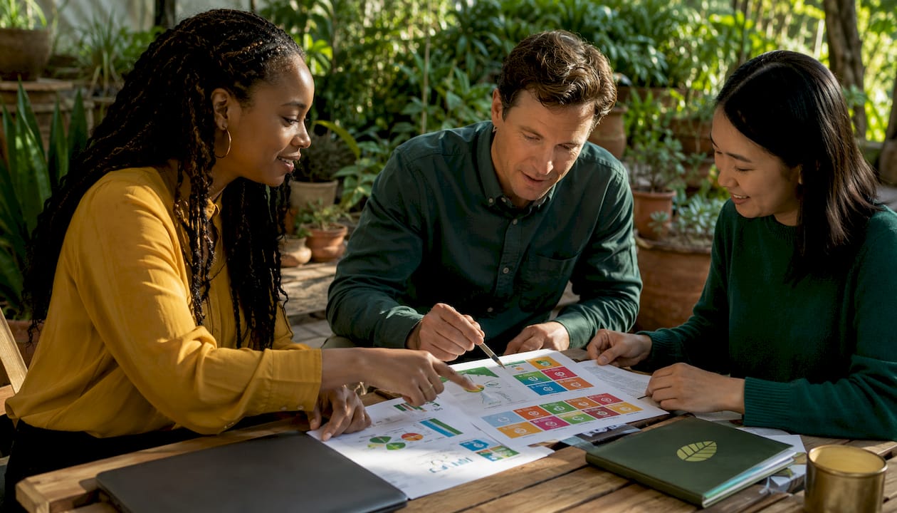 Diverse team discussing SDG investment goals