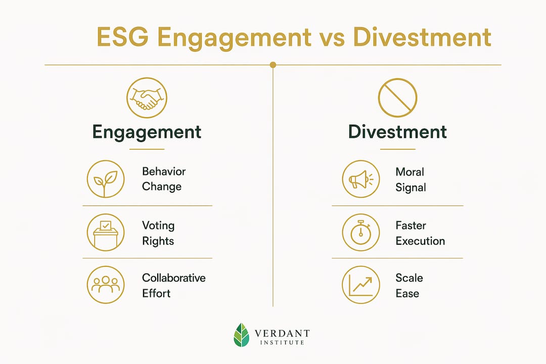 Infographic comparing ESG engagement and divestment