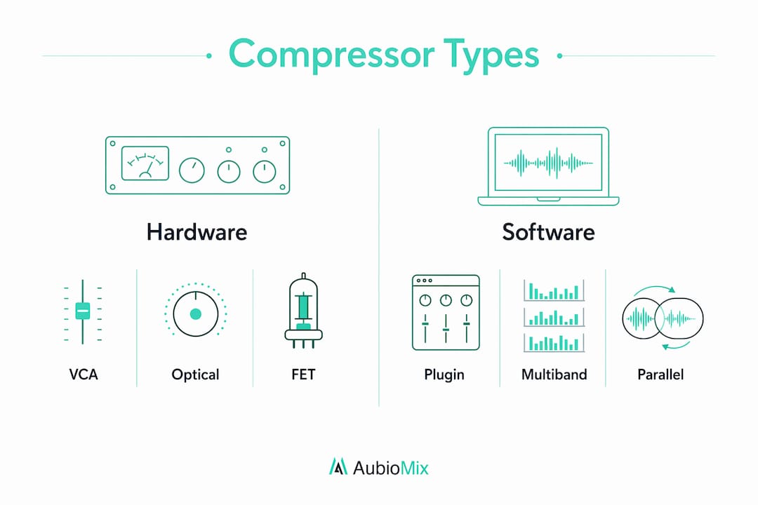 Infographic comparing hardware and software compressor types