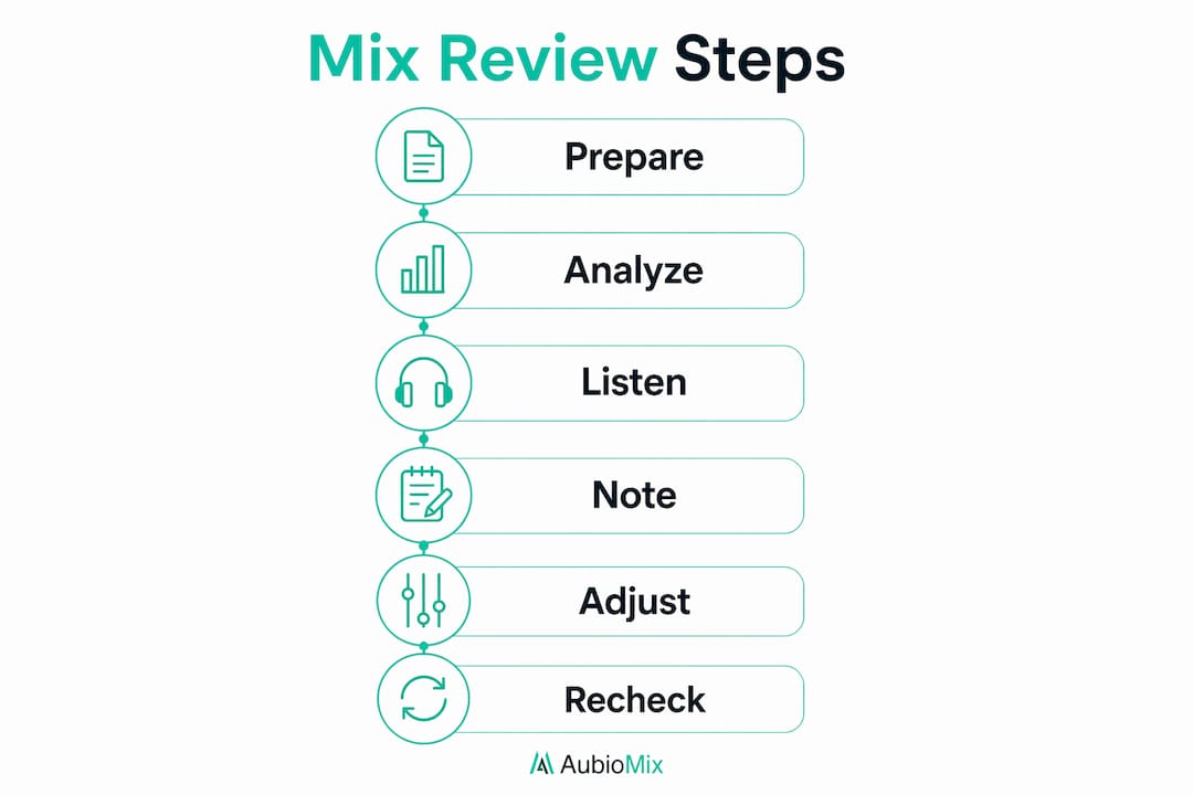 Infographic illustrating step-by-step mix review process