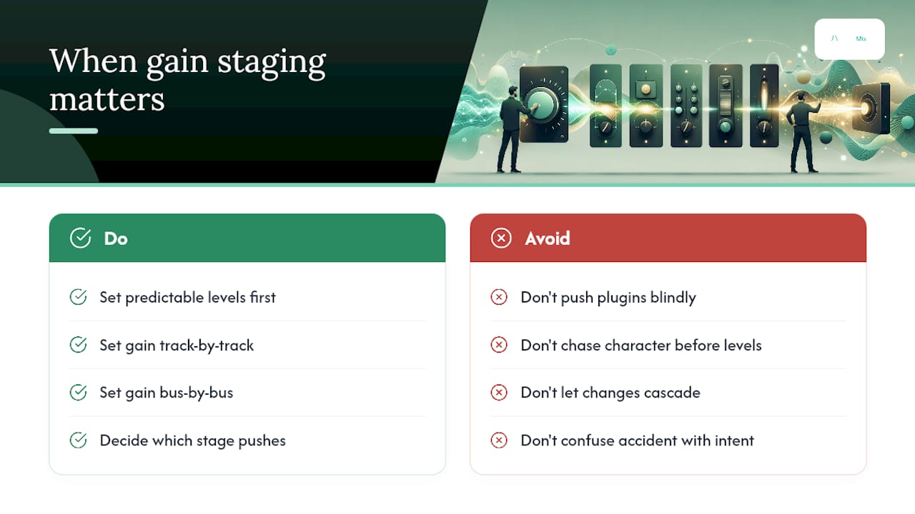 When gain staging matters more than creative drive — overview diagram