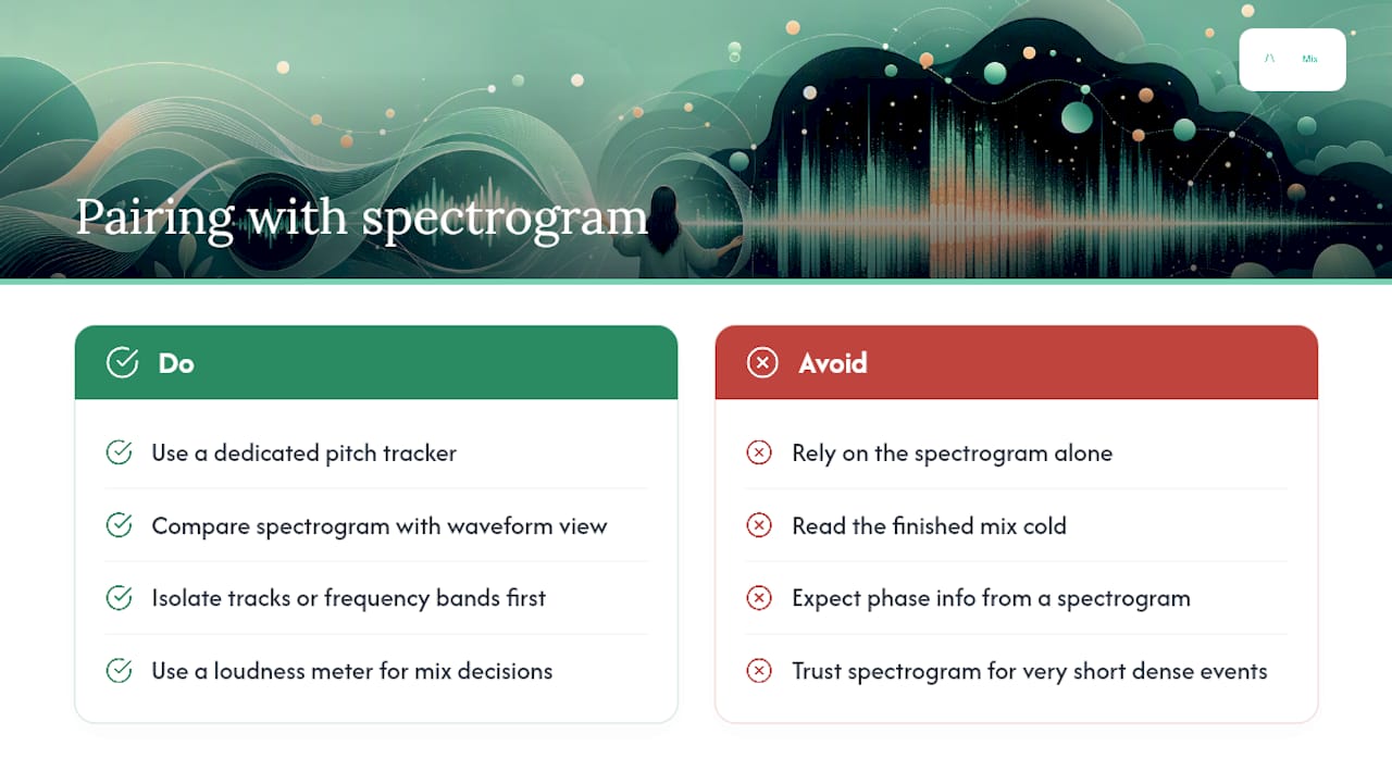 Where spectrograms fall short, and what to pair them with — overview diagram