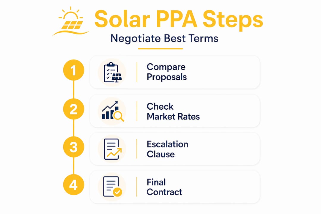 Solar PPA negotiation step-by-step infographic