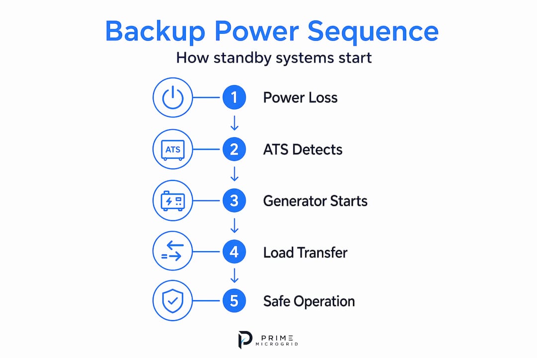 Infographic of generator backup power sequence steps