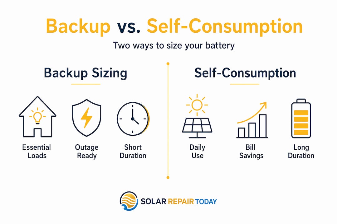 Infographic comparing backup and self-consumption battery sizing
