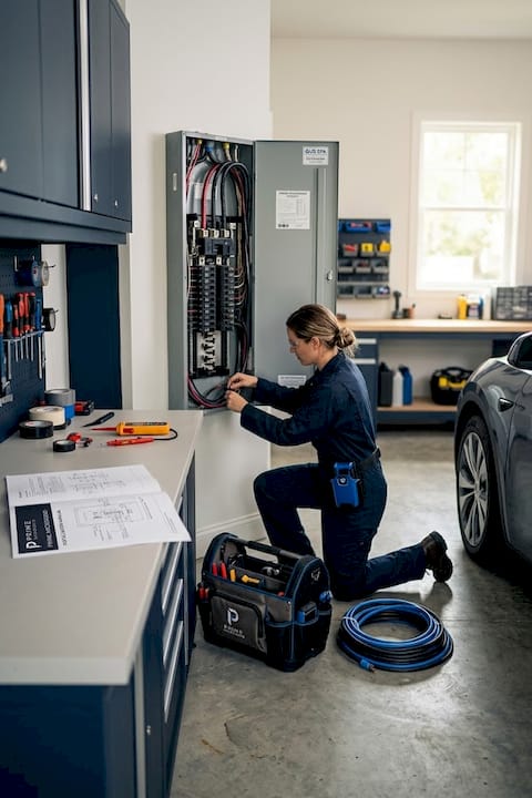 Electrician connects whole-home backup panel