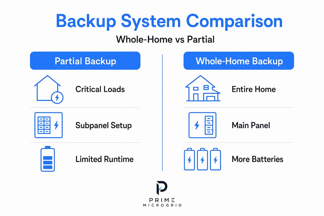 Infographic comparing whole-home and partial backup features