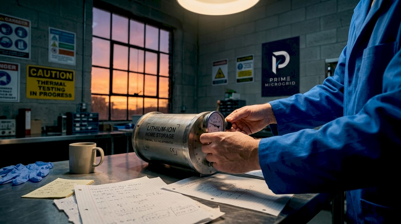 Technician testing battery cell in lab