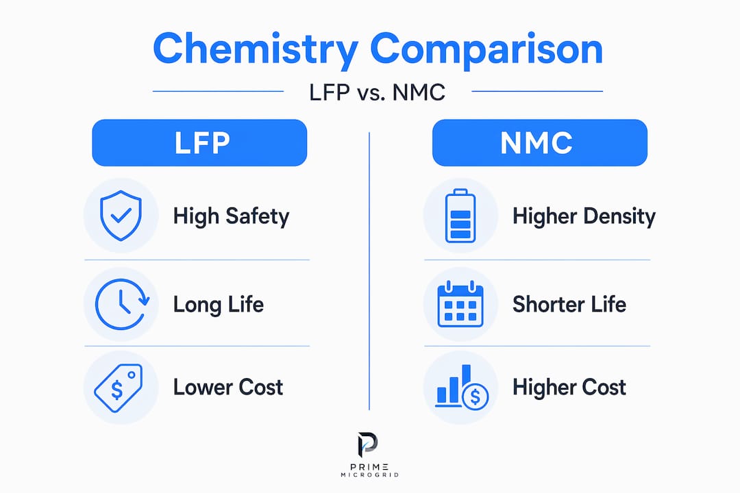 Infographic comparing LFP and NMC battery chemistry