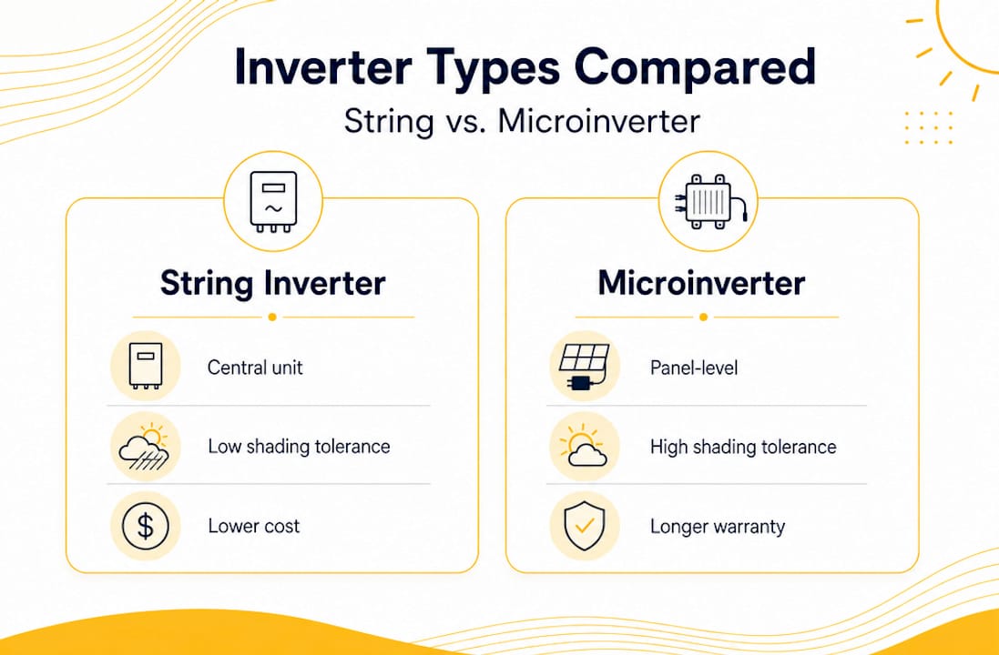 Infographic comparing string and microinverter types