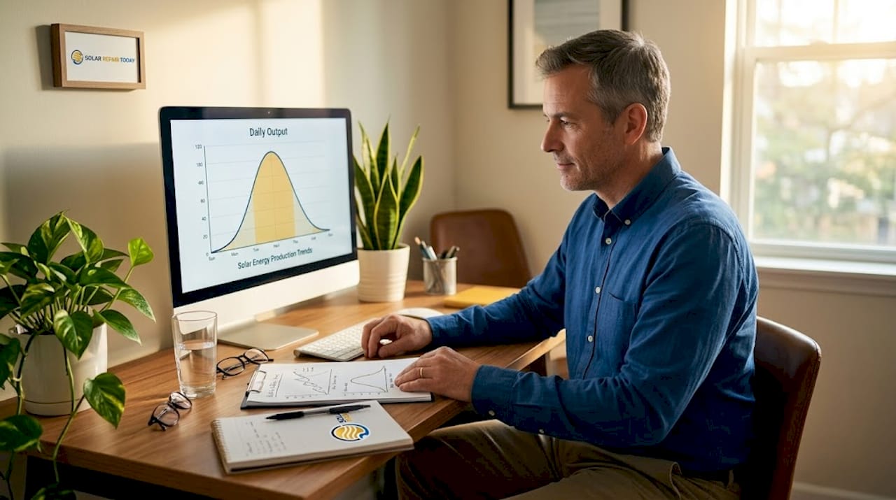Man reviewing solar daily trend on computer