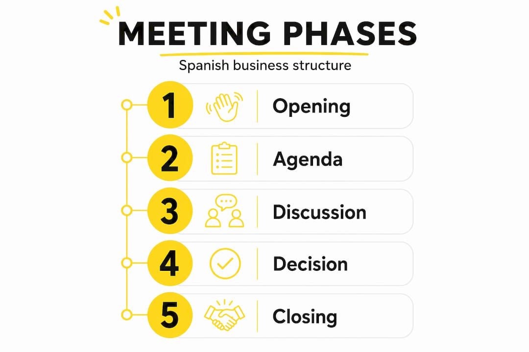 Infographic: five phases of Spanish meetings