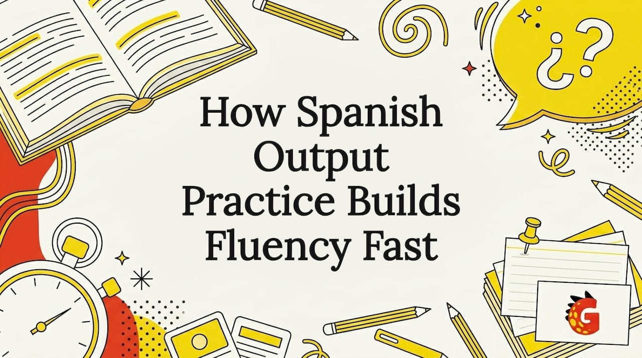 Decorative Spanish learning title card illustration