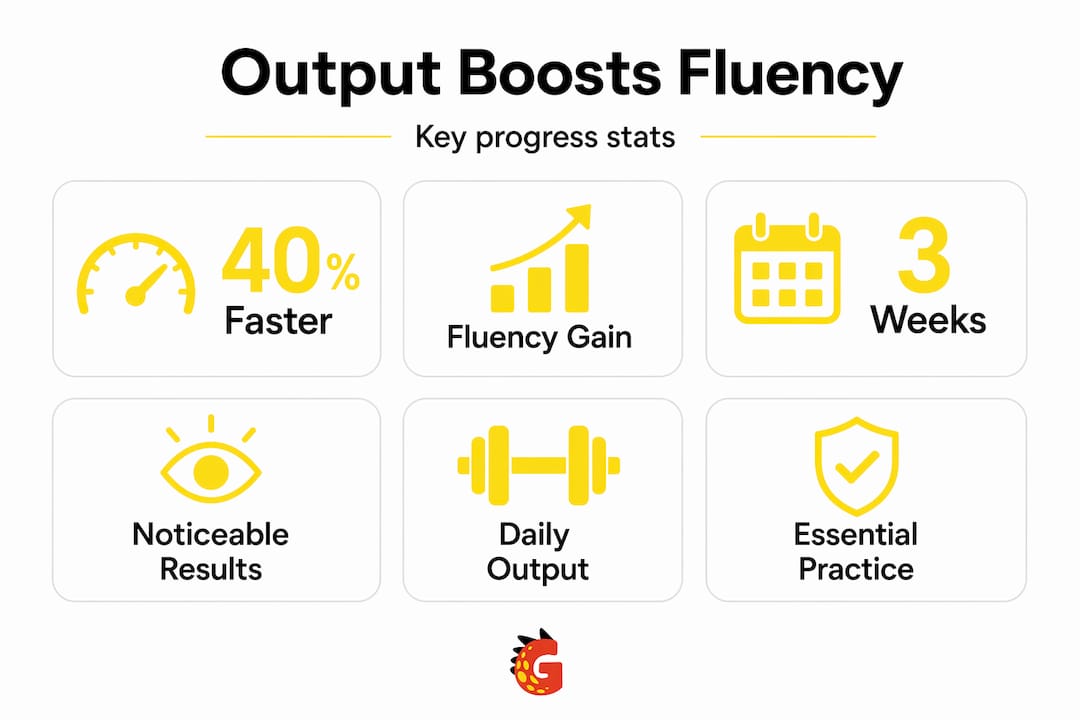 Infographic showing output practice fluency statistics