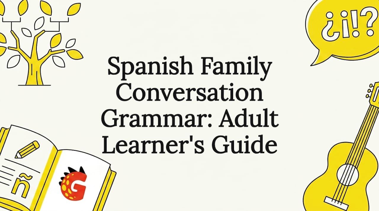Decorative Spanish family grammar title card illustration