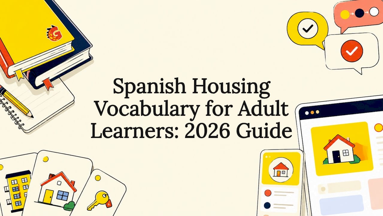 Decorative Spanish vocabulary title card illustration