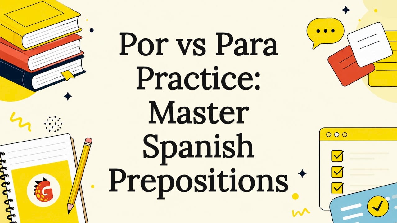 Decorative Spanish grammar title card illustration
