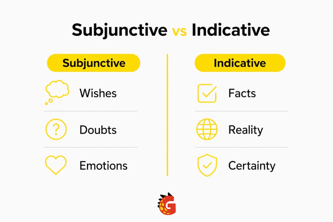 Infographic comparing subjunctive vs indicative moods in Spanish