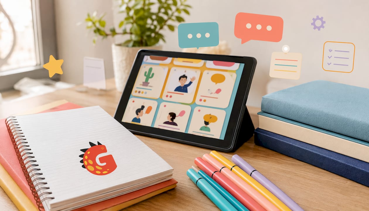 Flat vector illustration of Spanish grammar practice tools