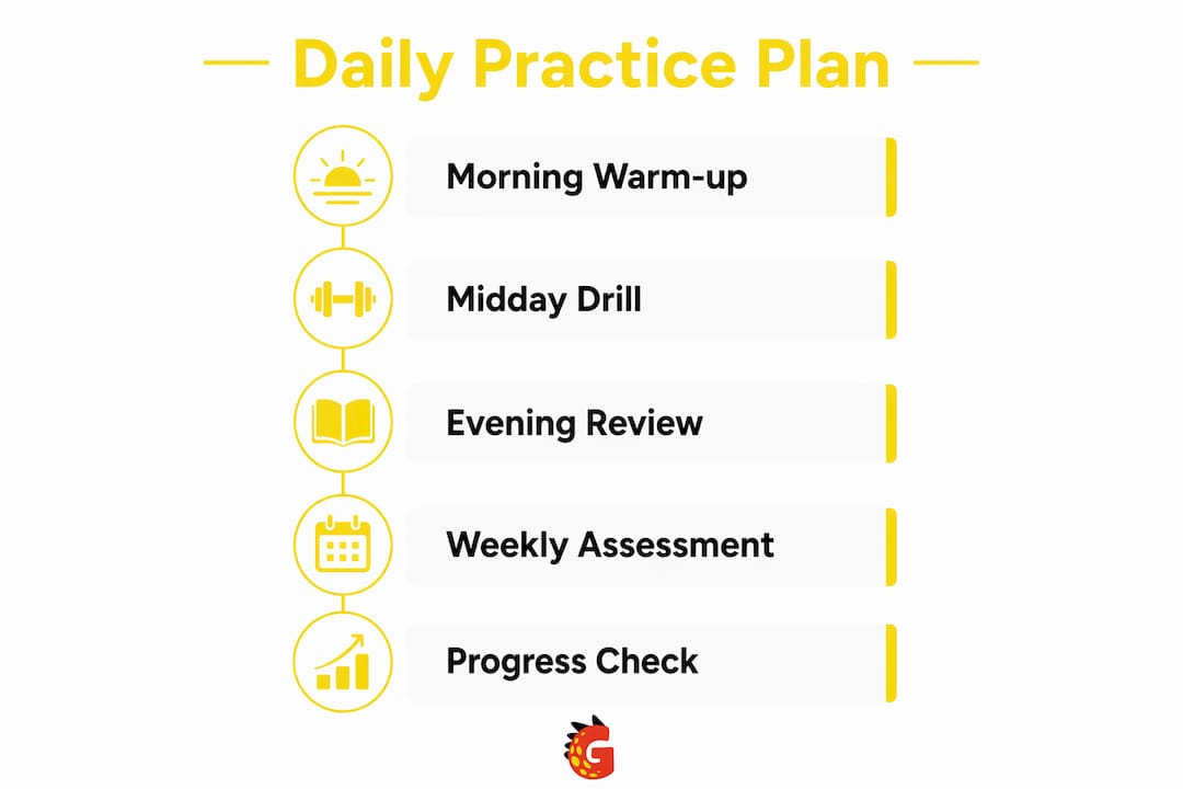 Infographic showing daily Spanish practice plan steps