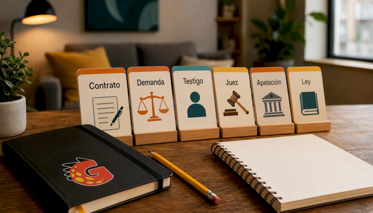 Flat vector illustration of Spanish legal study materials