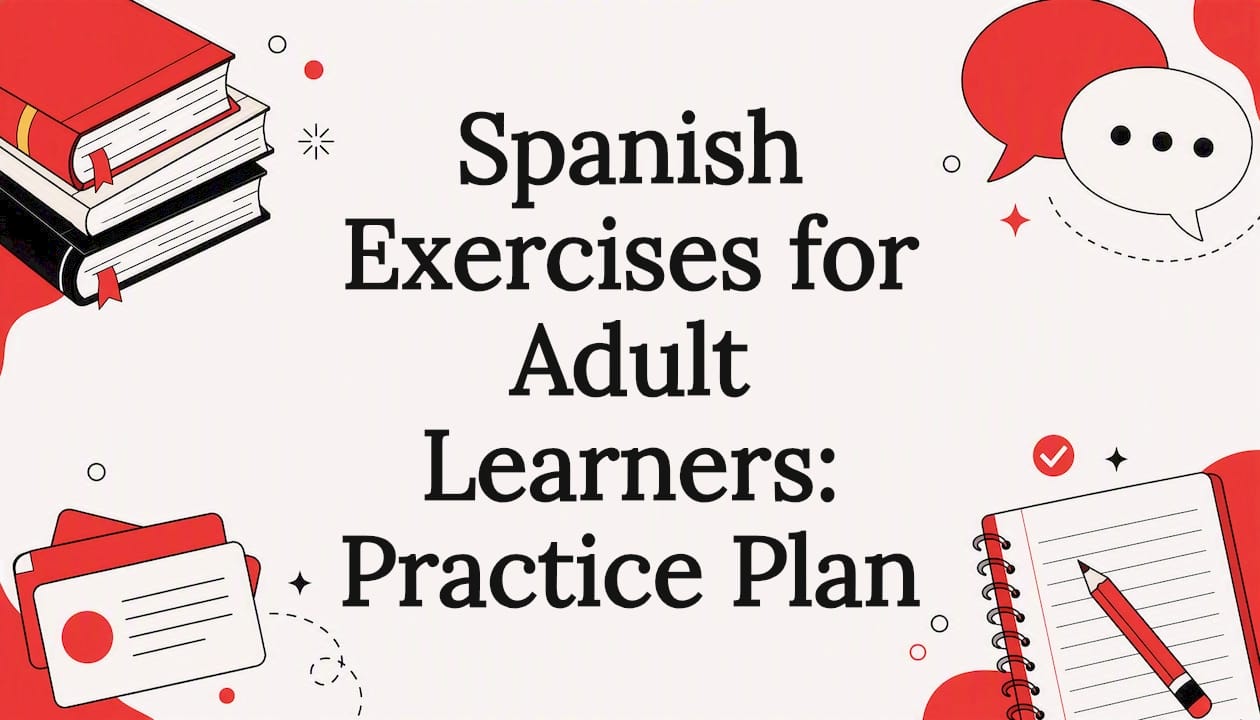 Decorative title card illustration for Spanish grammar exercises