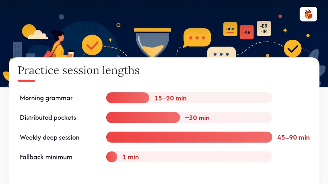 Diagram of distributed Spanish practice schedule and time audit