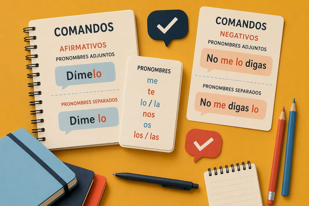 Spanish command pronoun placement illustrated objects