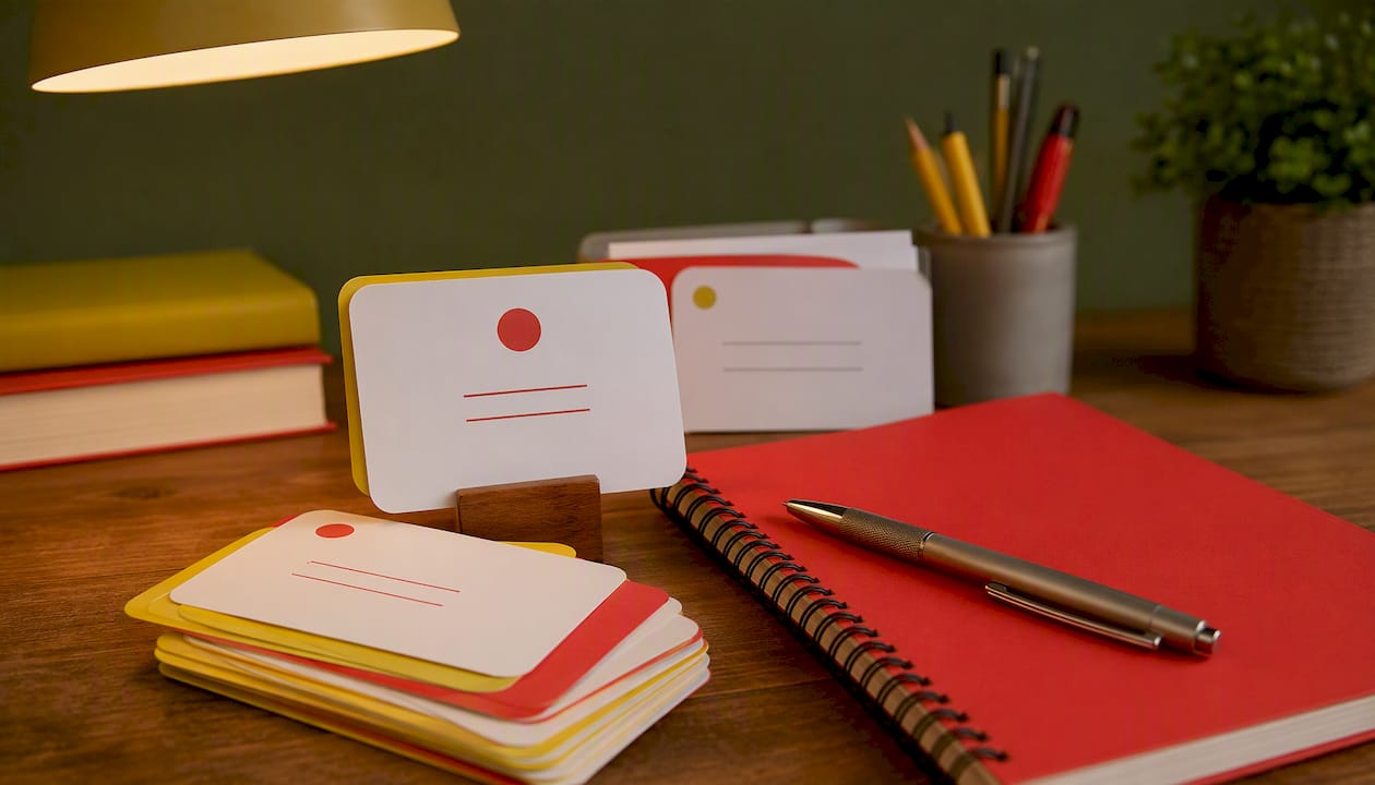Spanish grammar flashcards and notebook