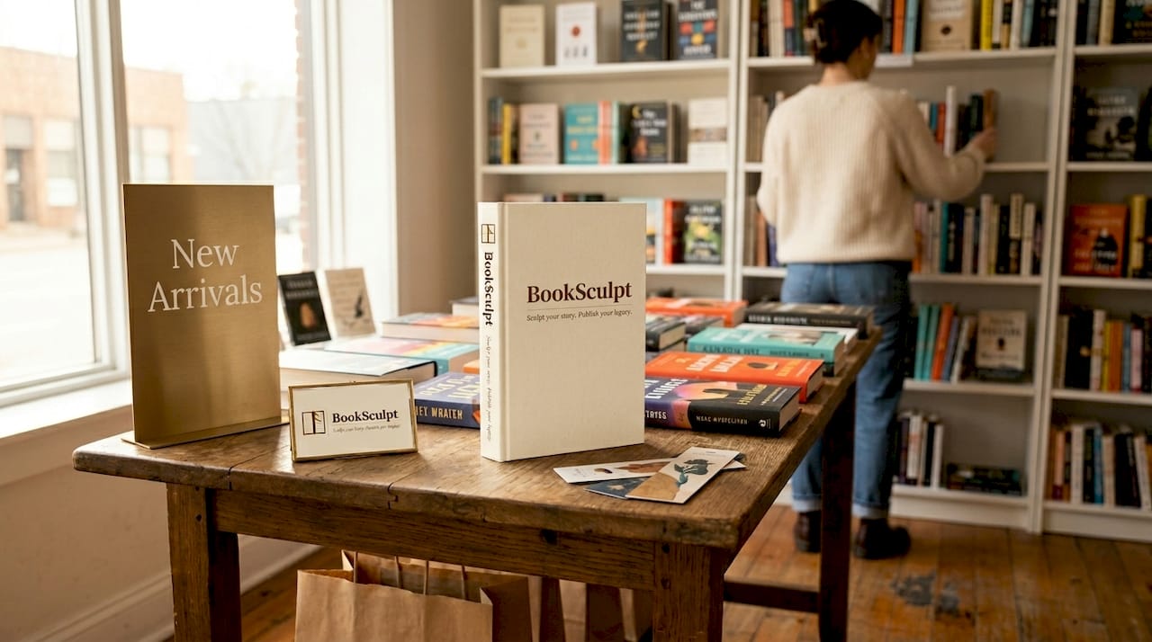 Self-published book displayed at indie bookstore