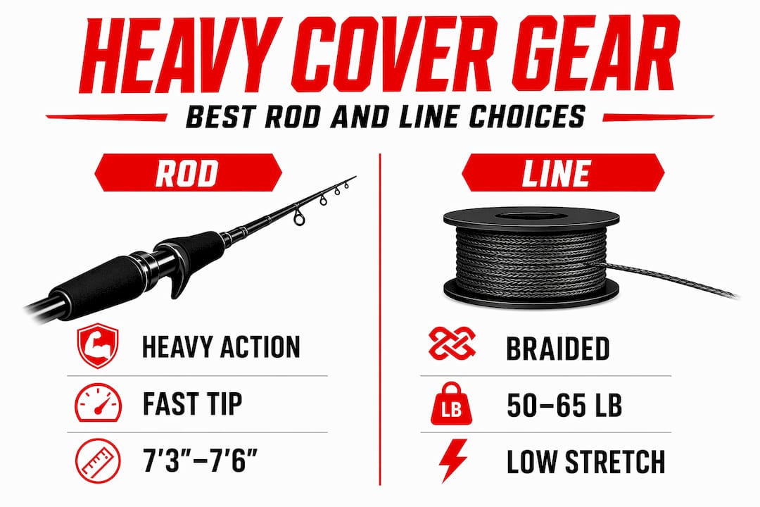 Infographic comparing rod and line for heavy cover
