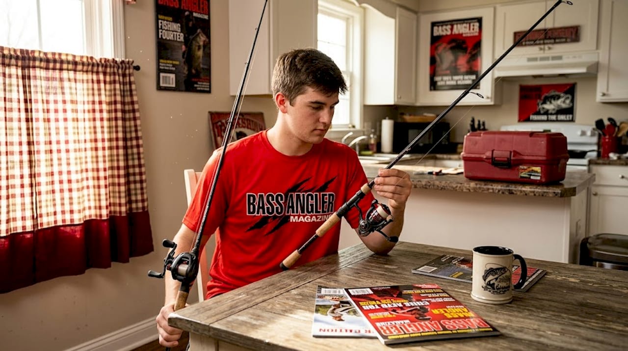 Fisherman comparing spinning and baitcasting rods