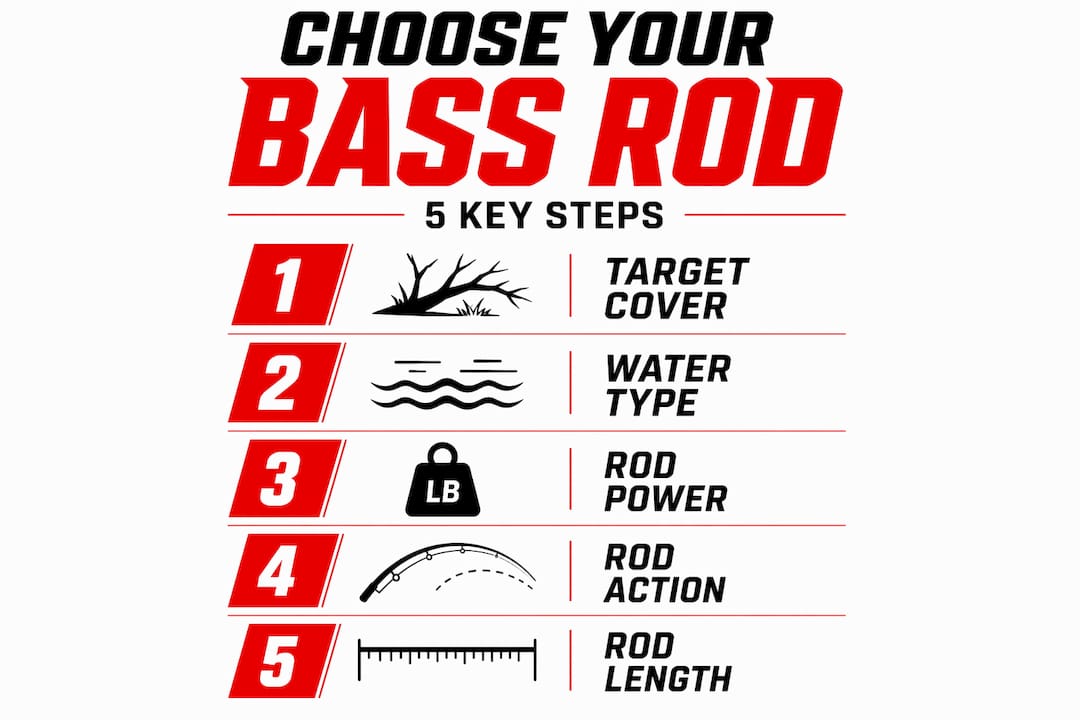Infographic shows five steps for bass rod choice