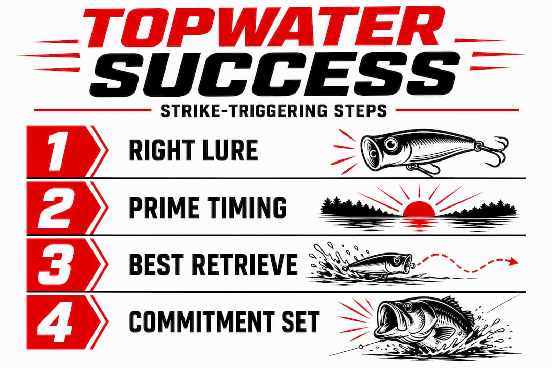 Topwater lure success process steps infographic