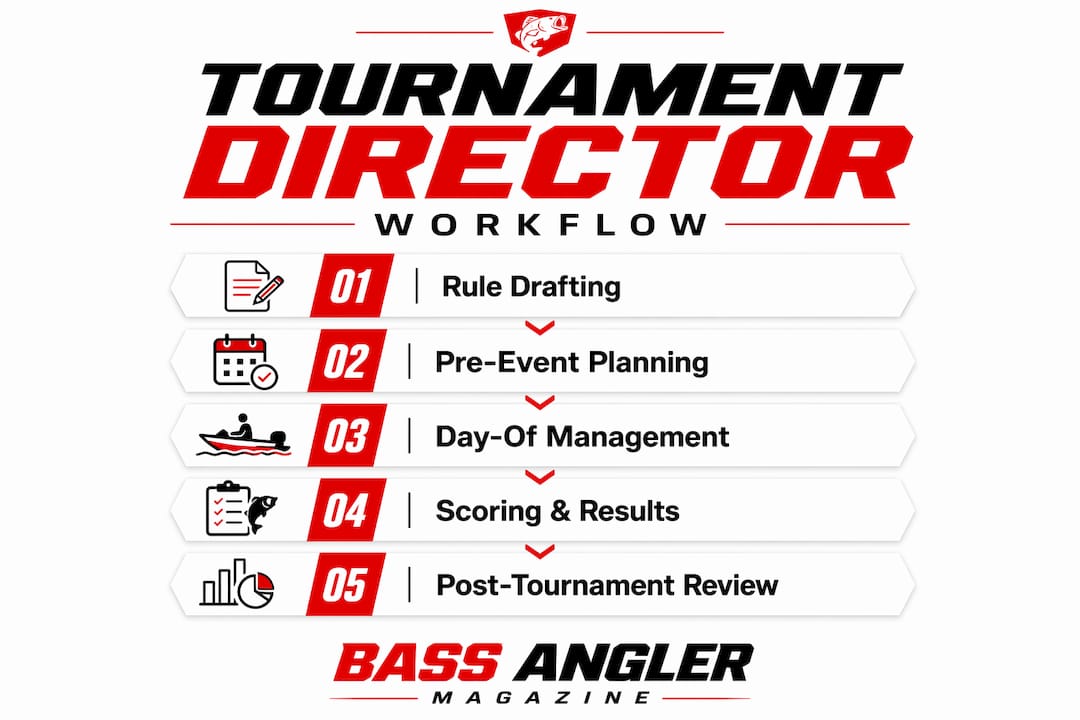 Infographic showing fishing tournament director workflow steps